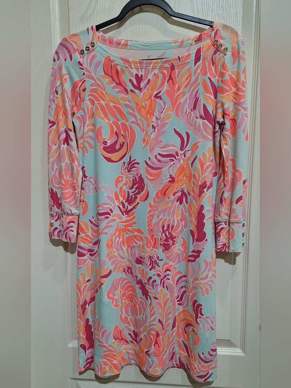 Lilly Pulitzer Sophie Dress SzS Poolside Love Birds Blue Pink Breezy UPF 50+Flaw